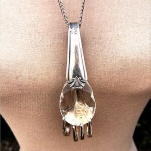 Handcrafted vintage fork and chandelier test Pendant Necklace in Silver